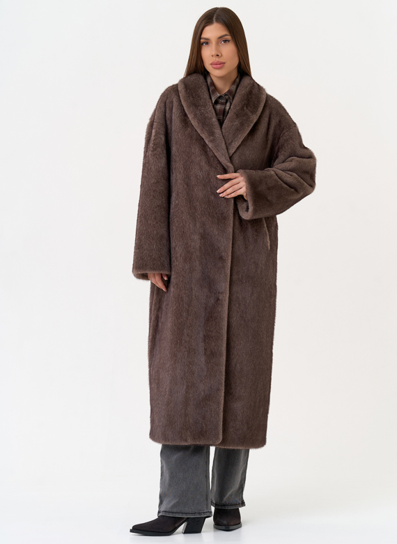 Женская шуба из эко меха с воротником шаль