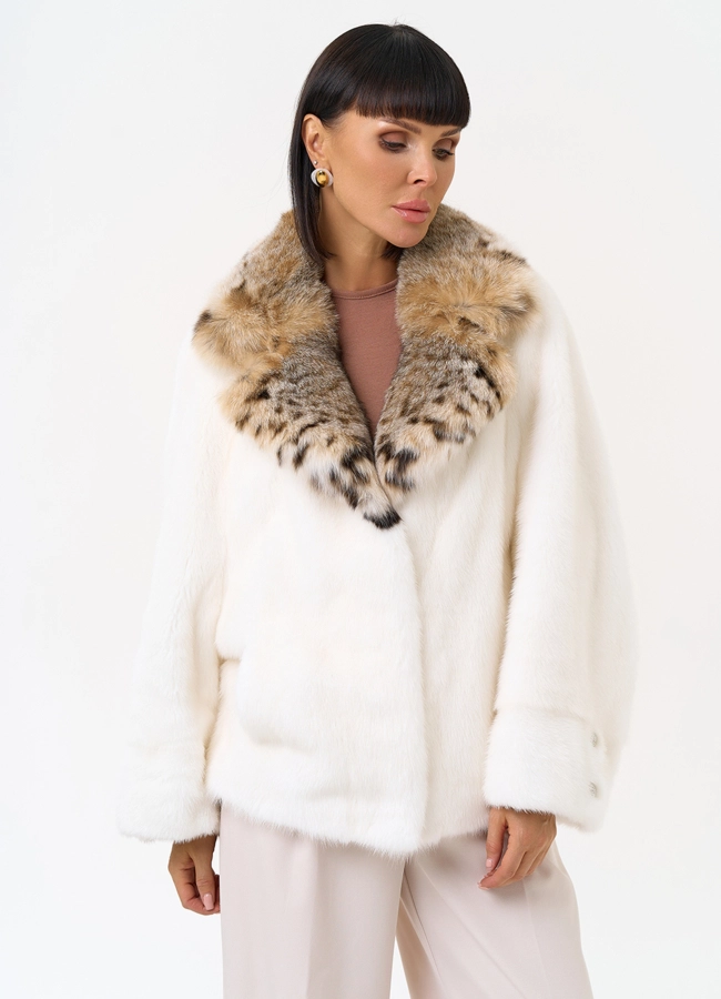 Куртка из меха норки с английским воротником из меха рыси модель № 31340 универмаг малина