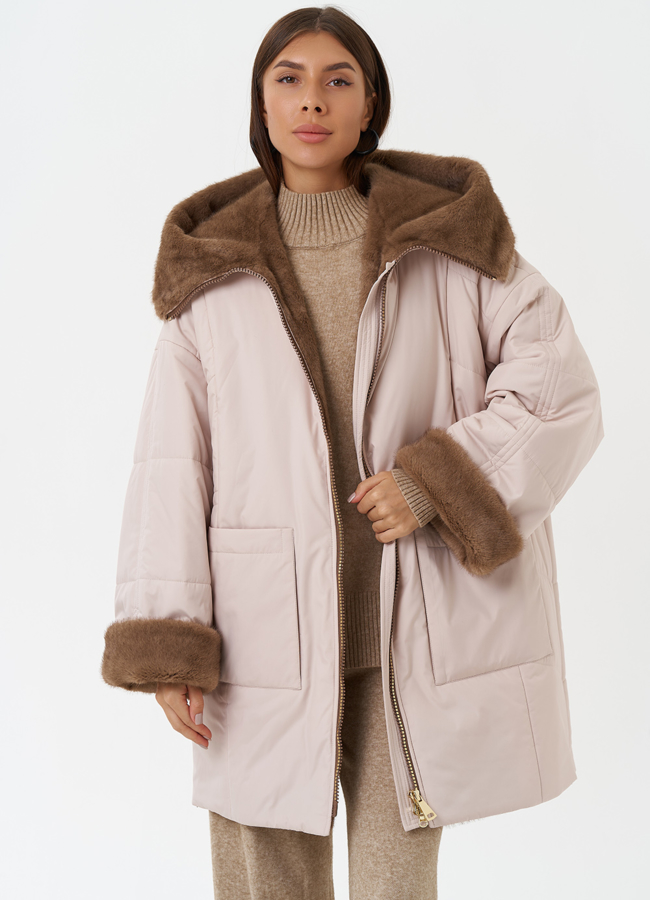 Пуховик с отделкой из эко меха под норку модель № 28838 универмаг малина