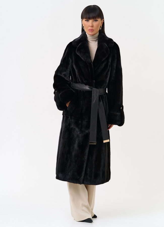 Женская шуба из меха норки blackglama с поясом модель № 31634 универмаг малина