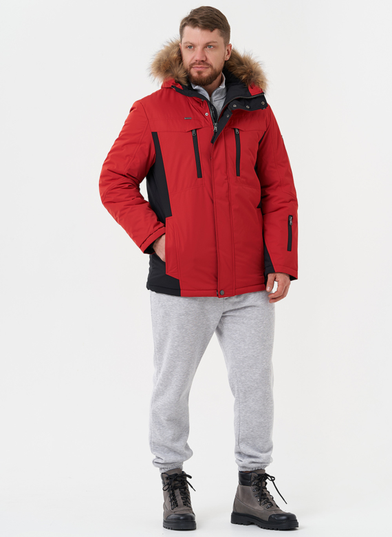 Яркая куртка с капюшоном из меха енота