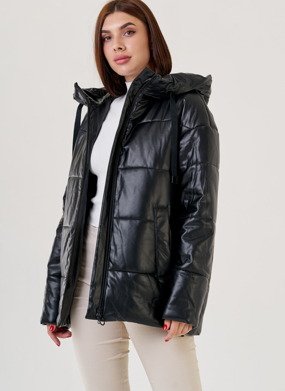 Черный пуховик Malina Siberian из искусственной кожи