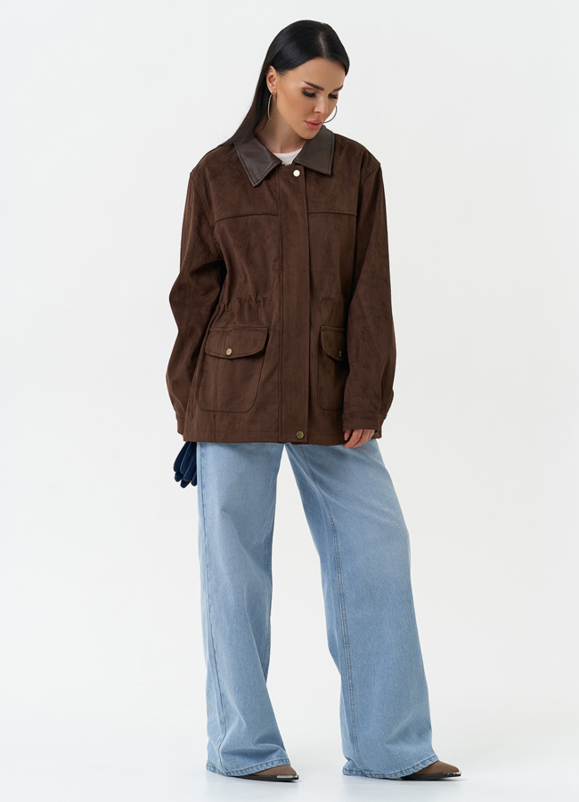 Женская парка из эко замши коричневого цвета модель № 30376 в кредит