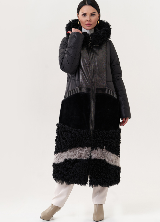 Комбинированный пуховик с капюшоном модель № 26913 универмаг малина