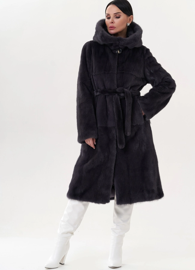 фото Шуба из норки с капюшоном модель № 26695