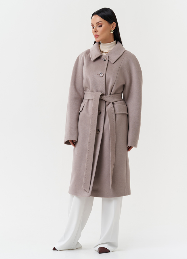 фото Светлое пальто с поясом модель № 27696