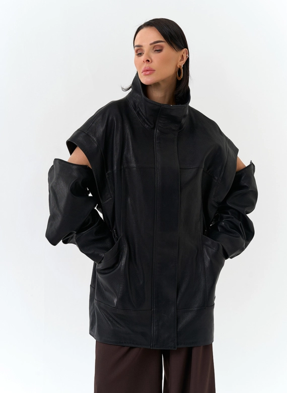 Женская куртка из натуральной кожи со съемными рукавами