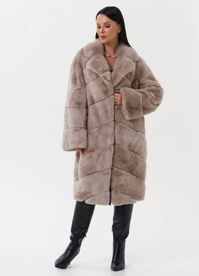 Шуба из меха кролика с английским воротником модель № 27821 меха малина