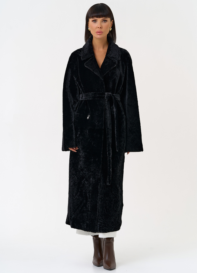 фото Женская двухсторонняя дубленка с английским воротником модель № 31625