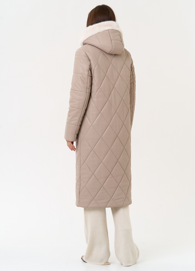 Женское пальто из эко кожи с капюшоном модель № 27731 в рассрочку