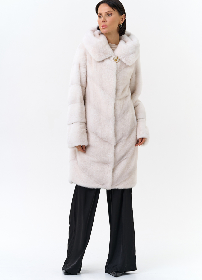 Светлая норковая шуба с капюшоном модель № 24736 универмаг малина