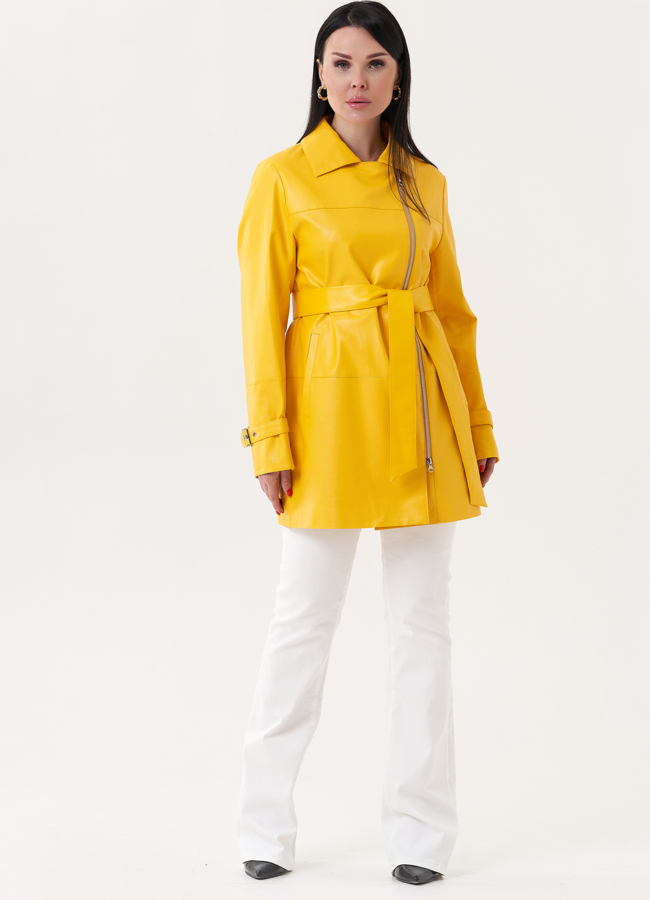 фото Удлиненный жакет из эко кожи с поясом модель № 27165