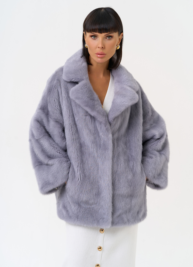 Куртка из меха норки с английским воротником модель № 26082 меха малина