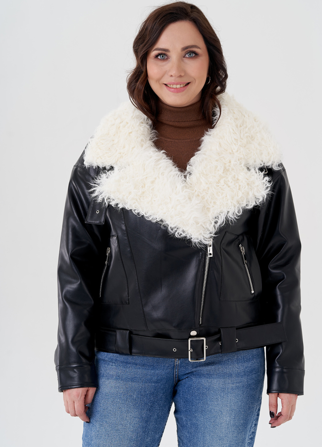 Куртка косуха с отделкой натуральный козлик модель № 3022 меха малина