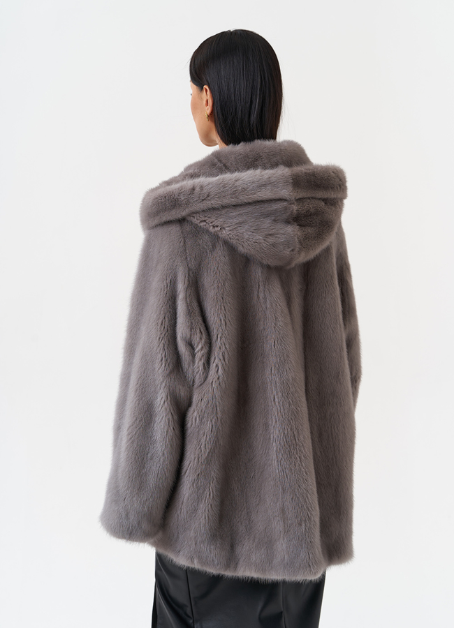 Женская норковая шуба с капюшоном  модель № 28786 в кредит