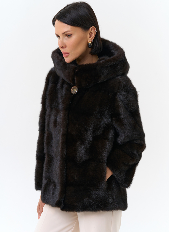 Норковая шуба с капюшоном