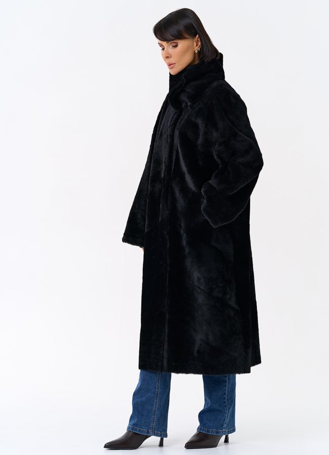 Женская натуральная дубленка черного цвета модель № 31915 в рассрочку