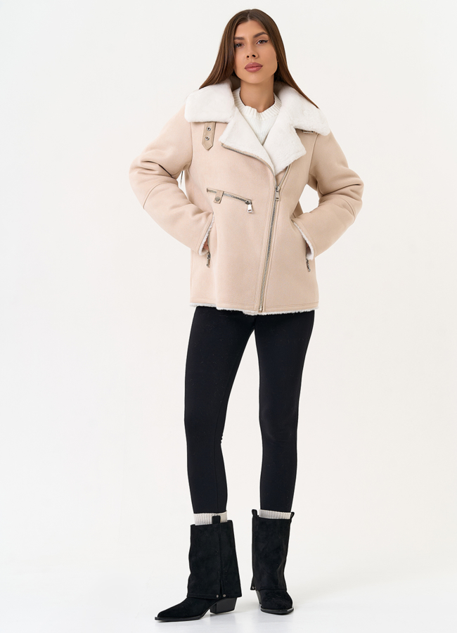 Светлая дубленка из эко замши модель № 31509 универмаг малина