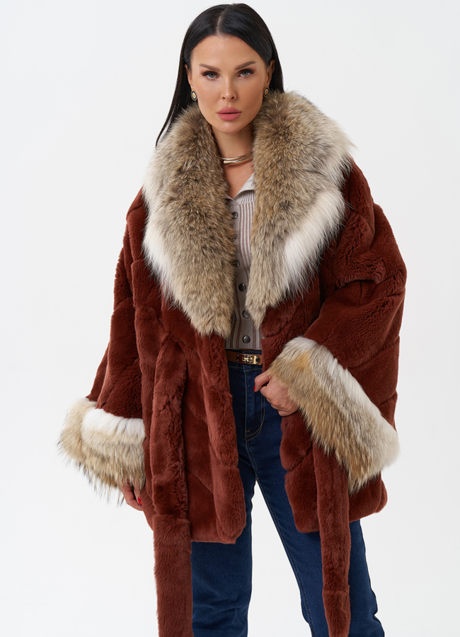 Шуба из кролика с отделкой из меха койота модель № 28904 универмаг малина