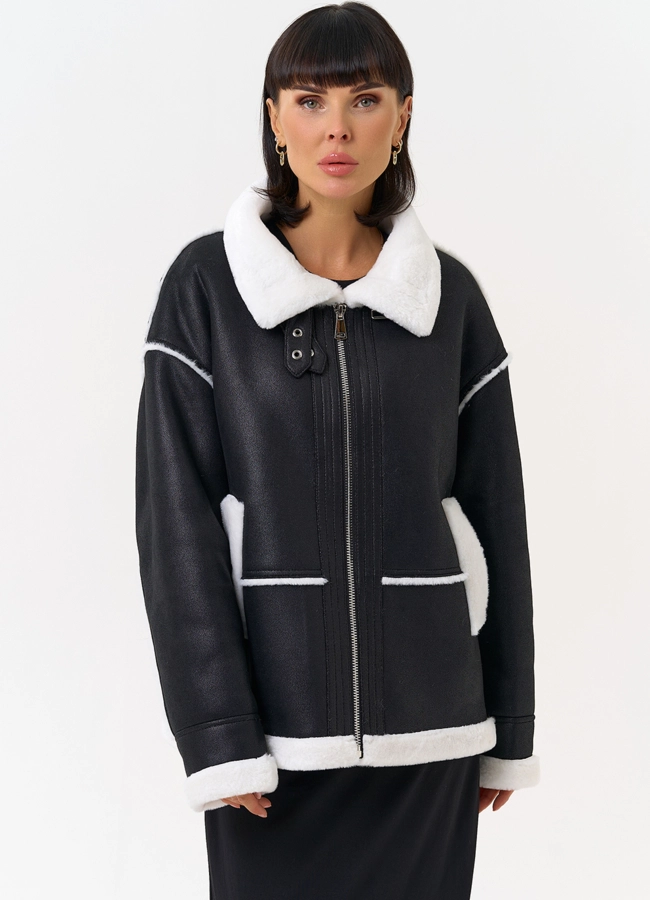 Женская дубленка из эко замши с воротником стойкой модель № 31510 в рассрочку