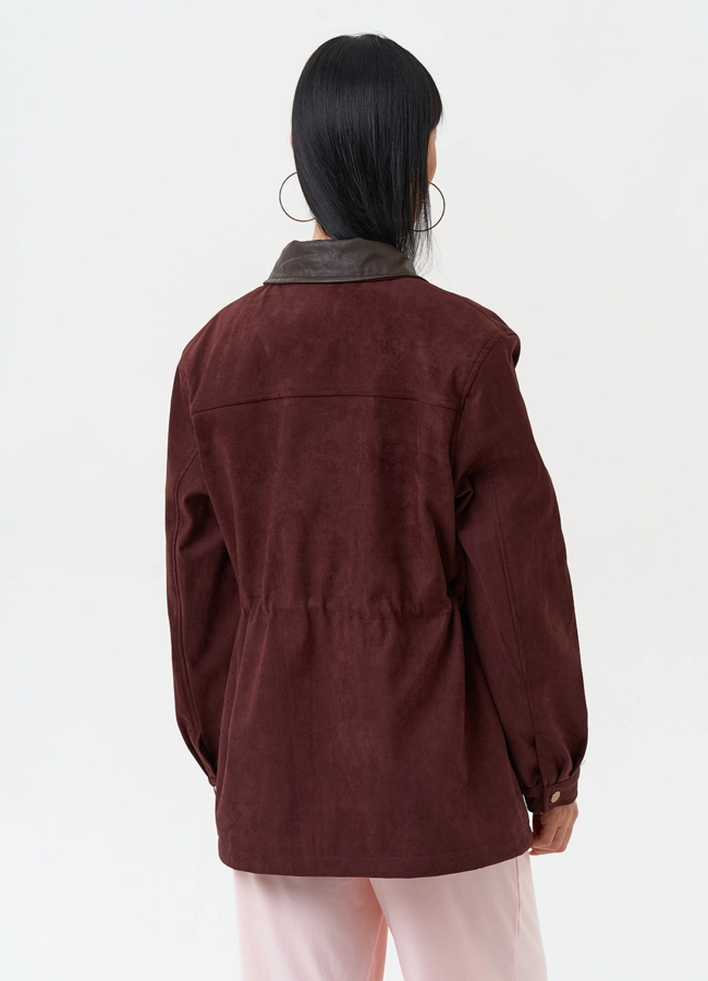 Женская парка из эко замши бордового цвета модель № 30375 в рассрочку