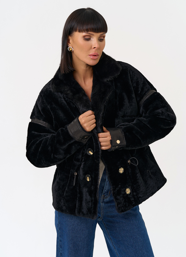 фото Женская короткая дубленка с английским воротником из меха норки модель № 31483