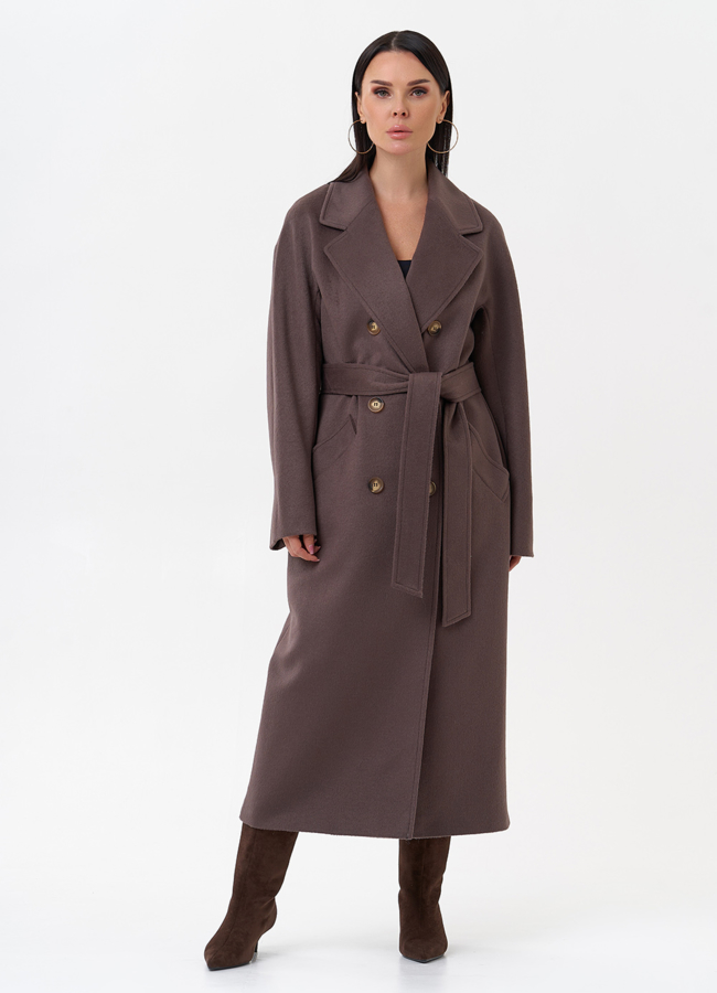 Длинное двубортное пальто с английским воротником модель № 29547 в рассрочку
