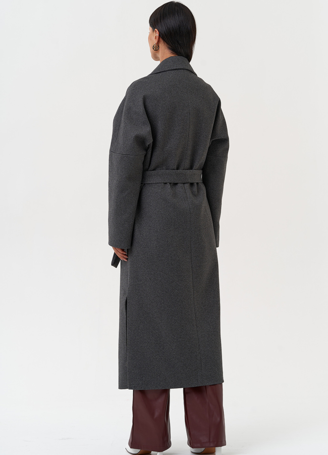 фото Длинное женское пальто с поясом модель № 31211