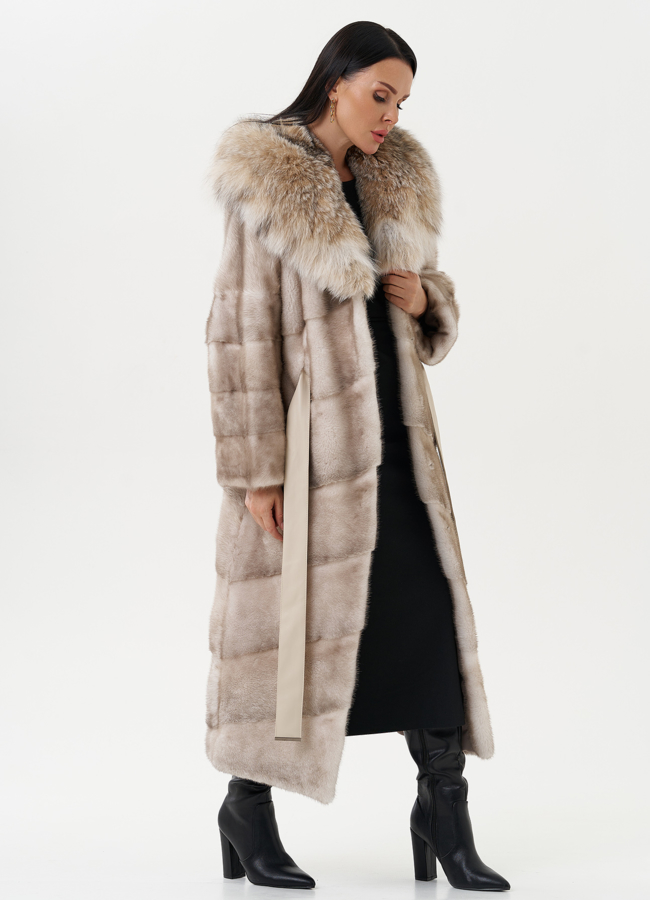 Женская норковая шуба с капюшоном из рыси модель № 27838 универмаг малина