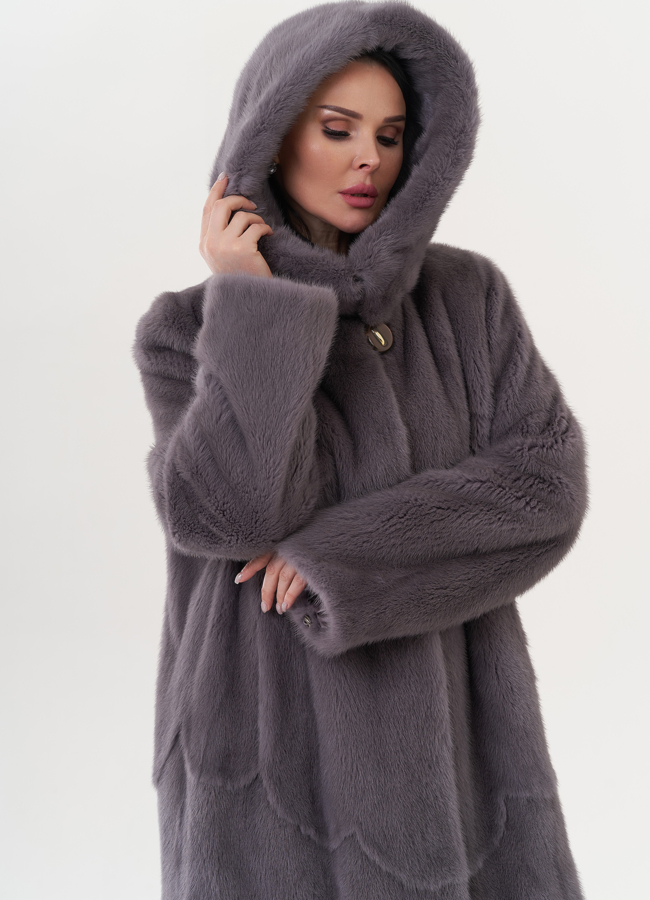 Шуба из норки с капюшоном модель № 26122 универмаг малина