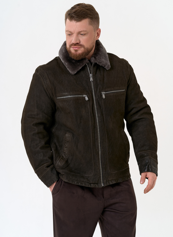 Куртка из натуральной кожи с отделкой из овчины