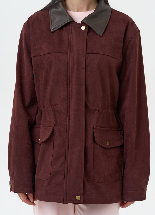 Женская парка из эко замши бордового цвета модель № 30375 универмаг малина