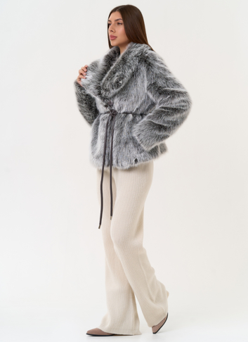 Женская короткая шуба из эко меха с воротником