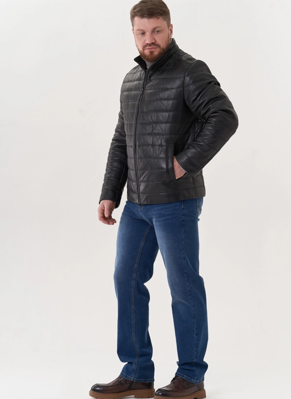 Мужская куртка из натуральной кожи черного цвета