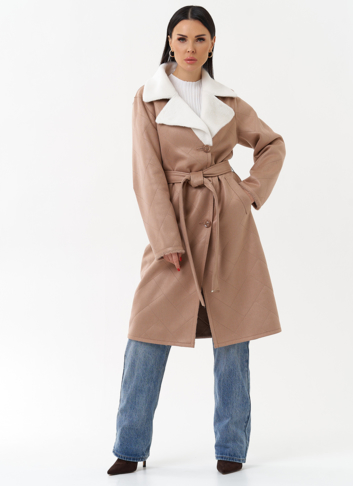 Пальто женское из эко замши с английским воротником