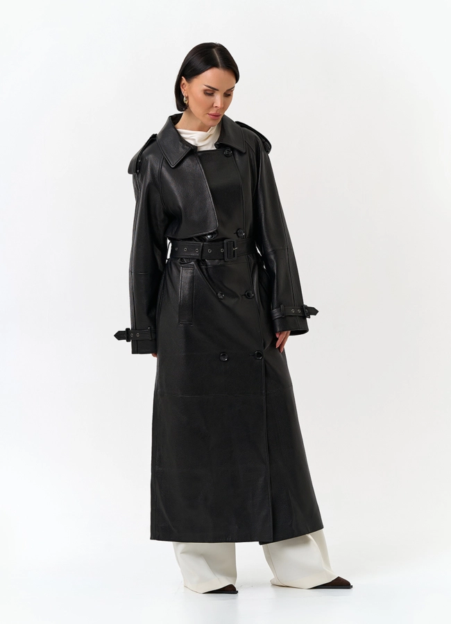 Женский длинный плащ из натуральной кожи модель № 32903 универмаг малина